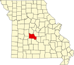 Map of Missouri highlighting Camden County